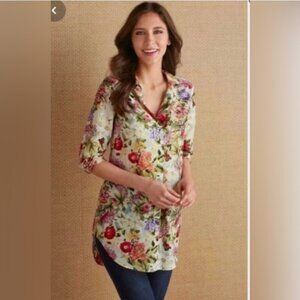 Soft Surroundings Cotton Silk Blend Floral Tunic Top Size Petite Large